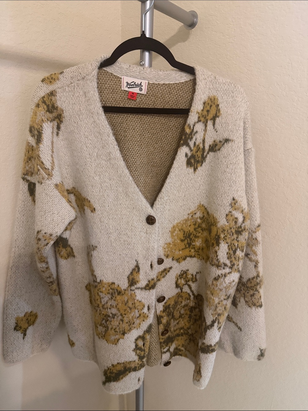 Woolrich for Target Cream Cardigan with Yellow Floral Motif